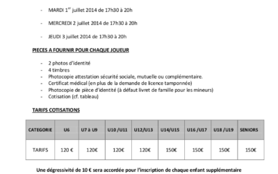 Permanences licences du 01/07/2014 au 03/07/2014