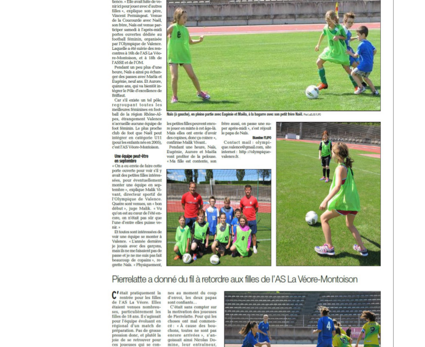 Journée football féminin – Article Dauphiné libéré du 18/08/2014
